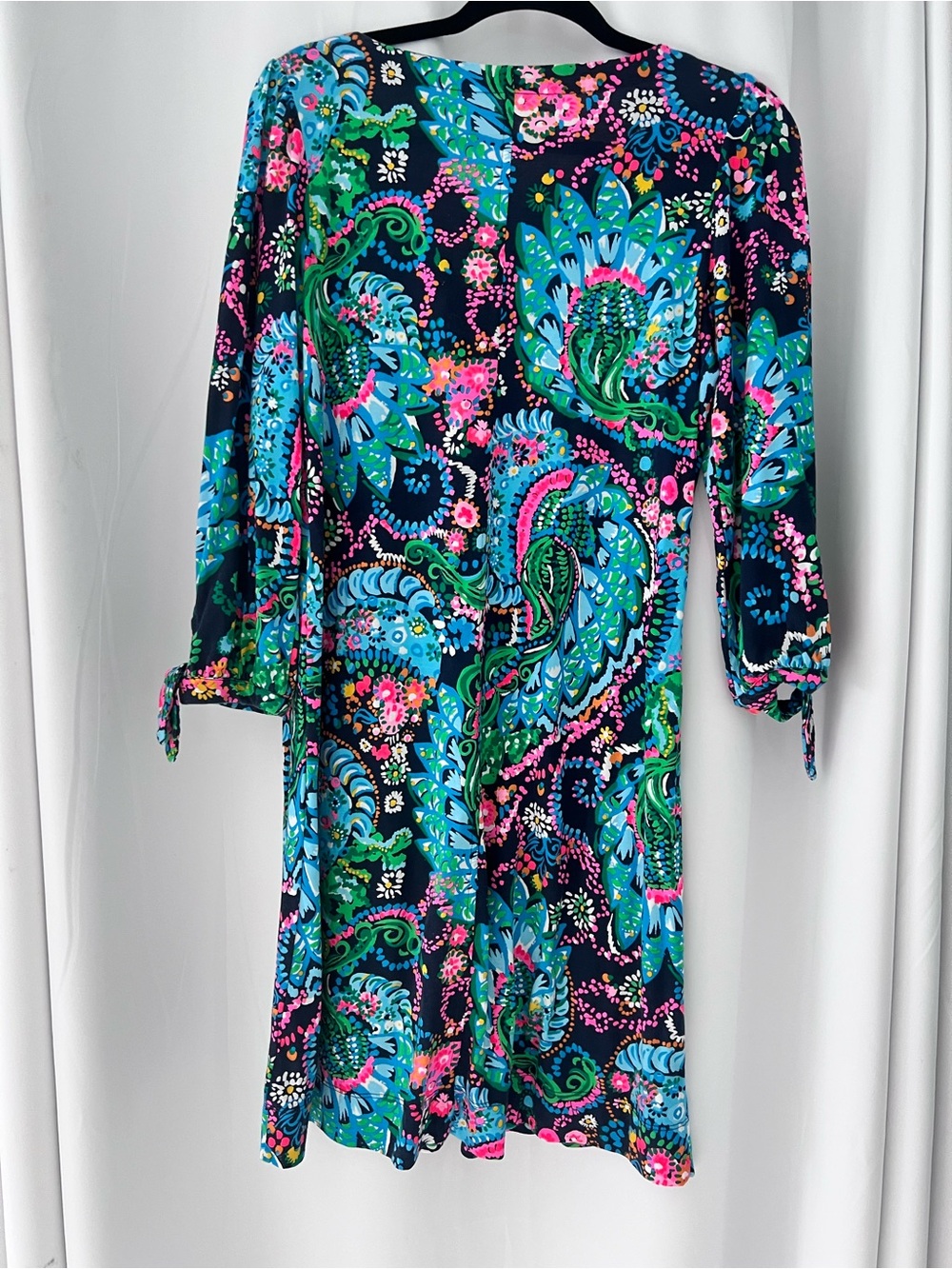 Lilly Pulitzer Navy Paisley Floral Long Sleeve Dress with Teal & Pink